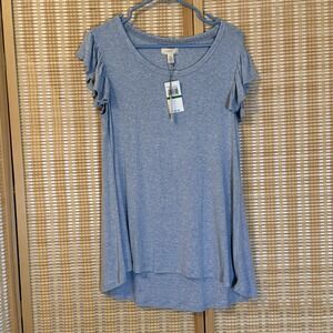 Cupio Womens L Baby Blue Tunic Vacation Resort‎ High Low Hem Beach Festival